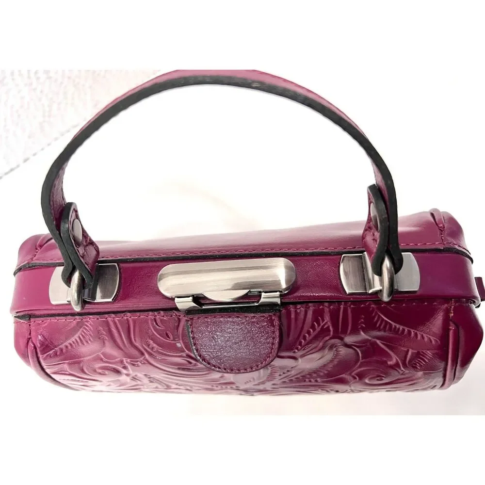 NWOT Patricia Nash Tooled Leather Gracchi Frame Satchel in Magenta